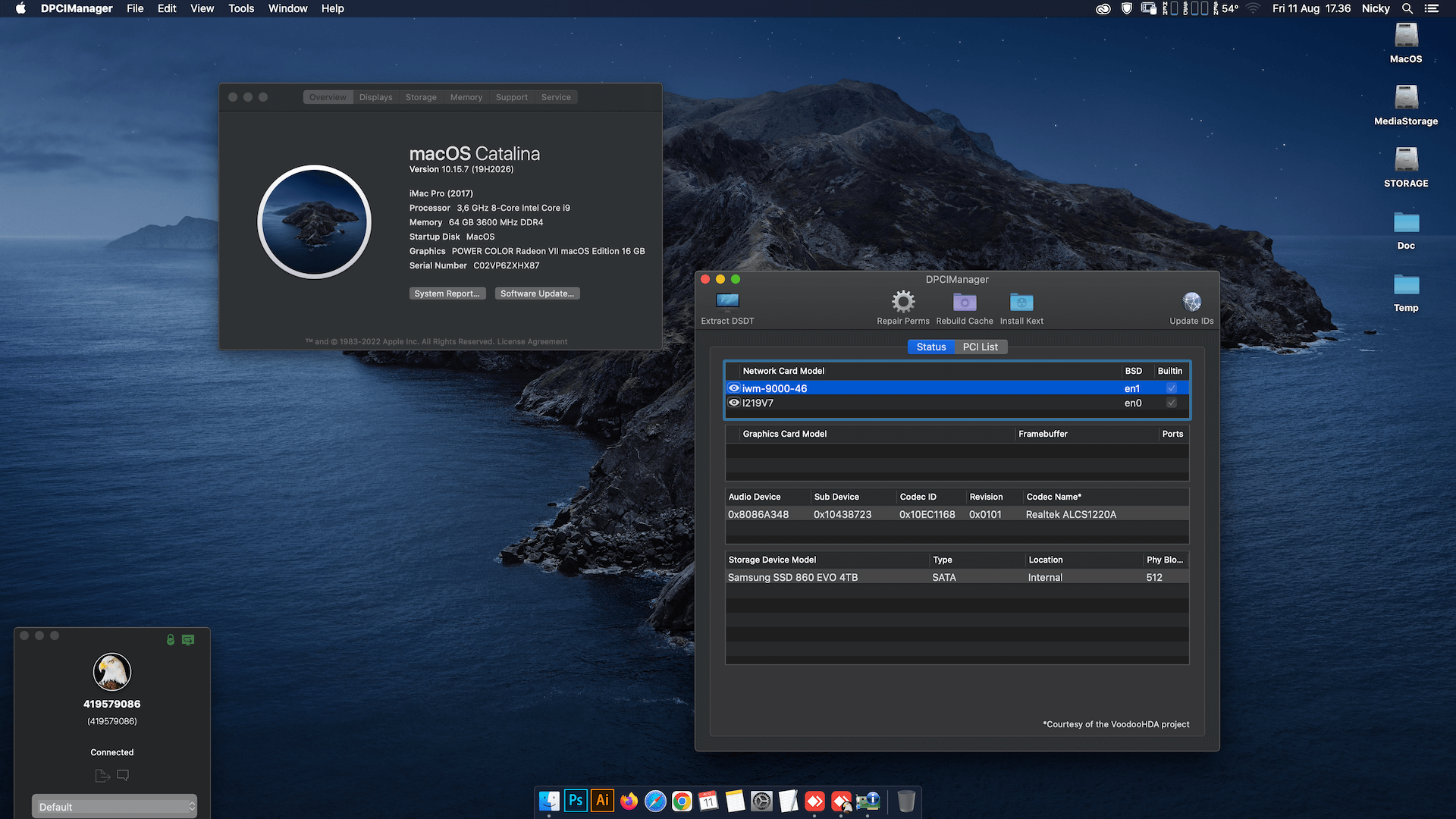 Success Hackintosh macOS Catalina 10.15.7 Build 19H2026 in Asus ROG Strix Z390i Gaming + Intel Core i9 9900K + Power Color Radeon VII